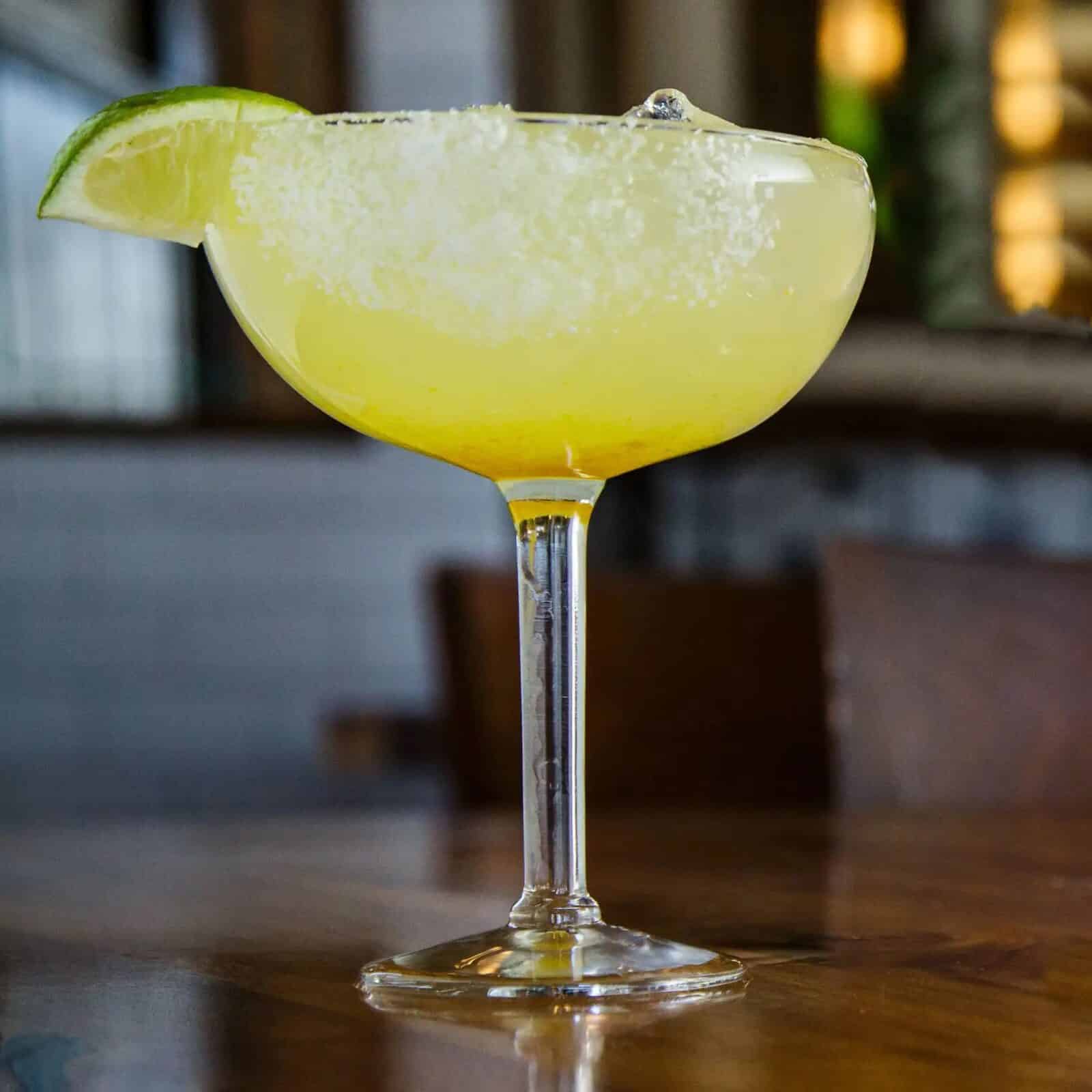 Close up of a margarita with lime at My Neighbor Felix restaurant