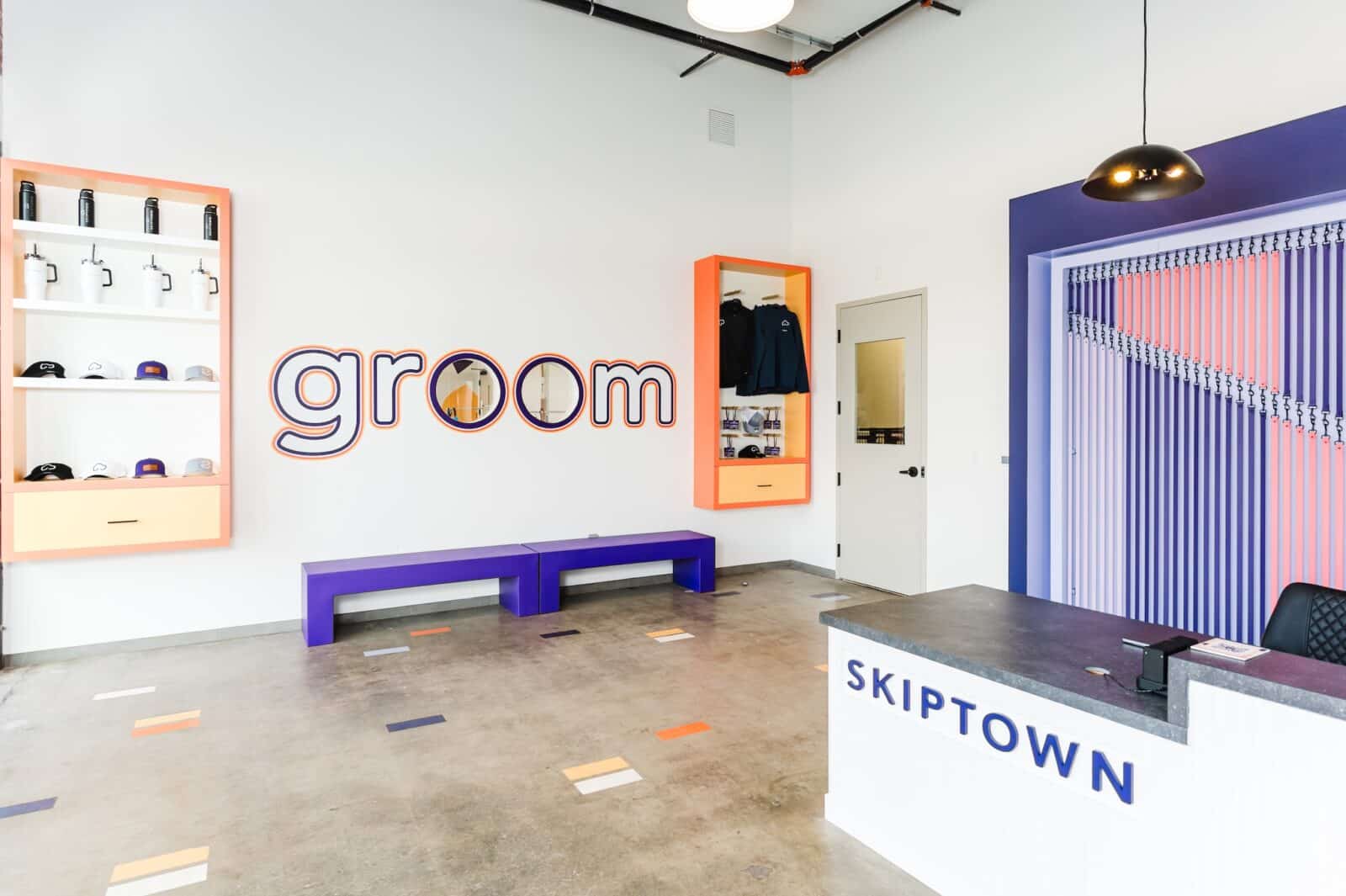 Indoor welcome area at Skiptown in RiNo in Denver