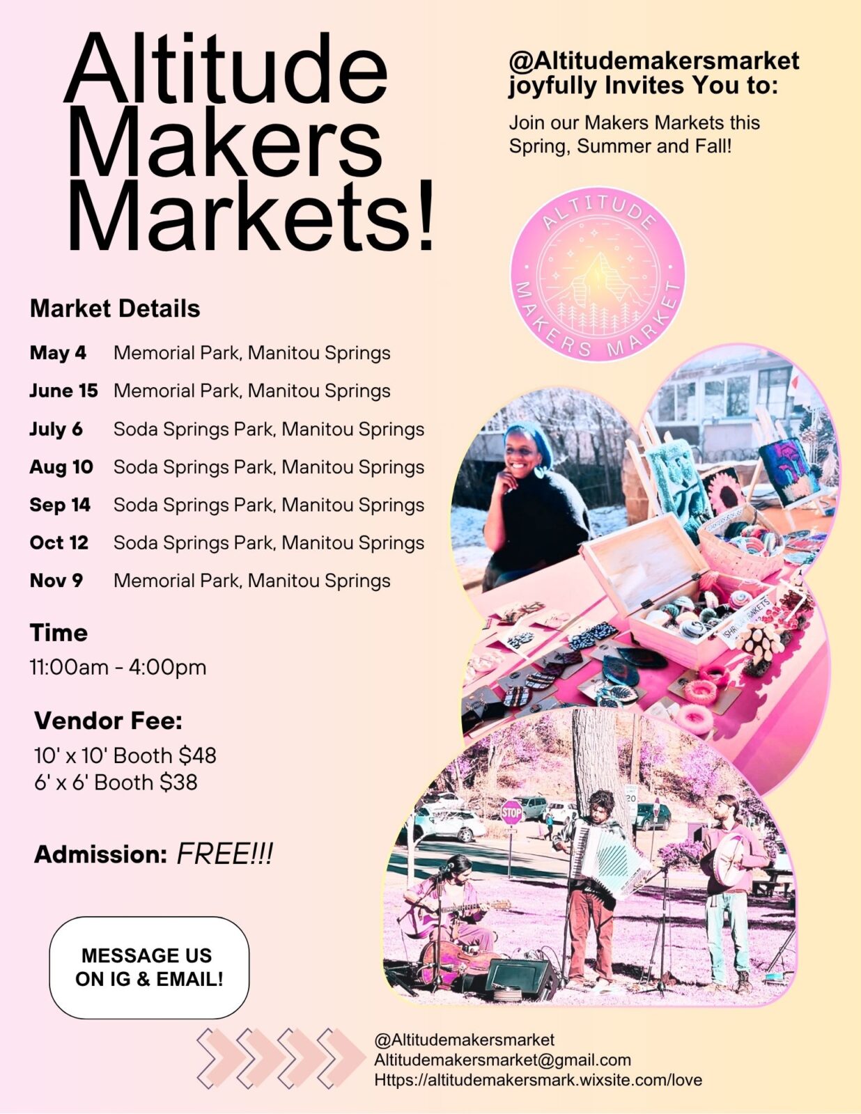 season dates poster for Altitude Makers Market in Manitou Springs, Colorado