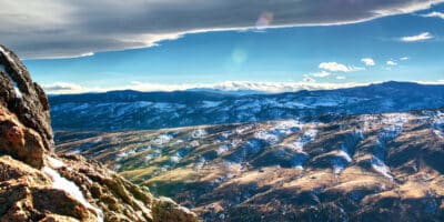 Overlooking the cloudy sky and mountains near Fort Collins, Colorado
