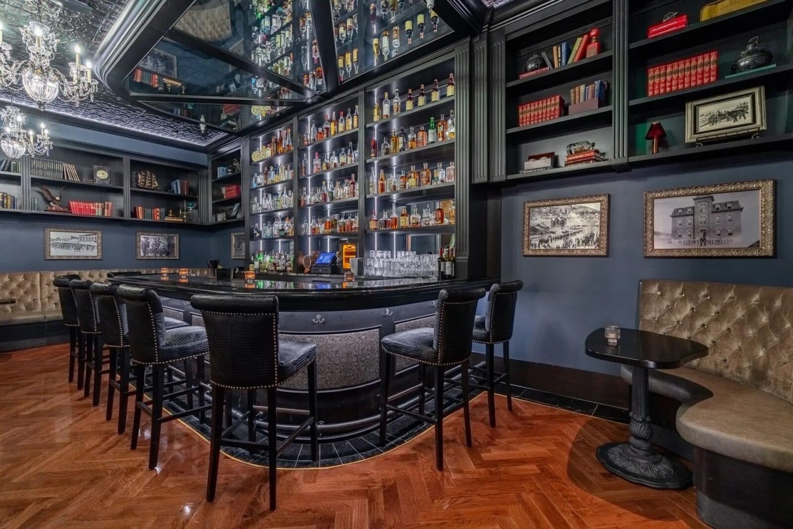 view of bar inside The War Room cocktail lounge in Canon City