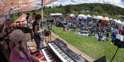 view of the crowd from stage as the band plays at the Ned Jazz and Wine Fest