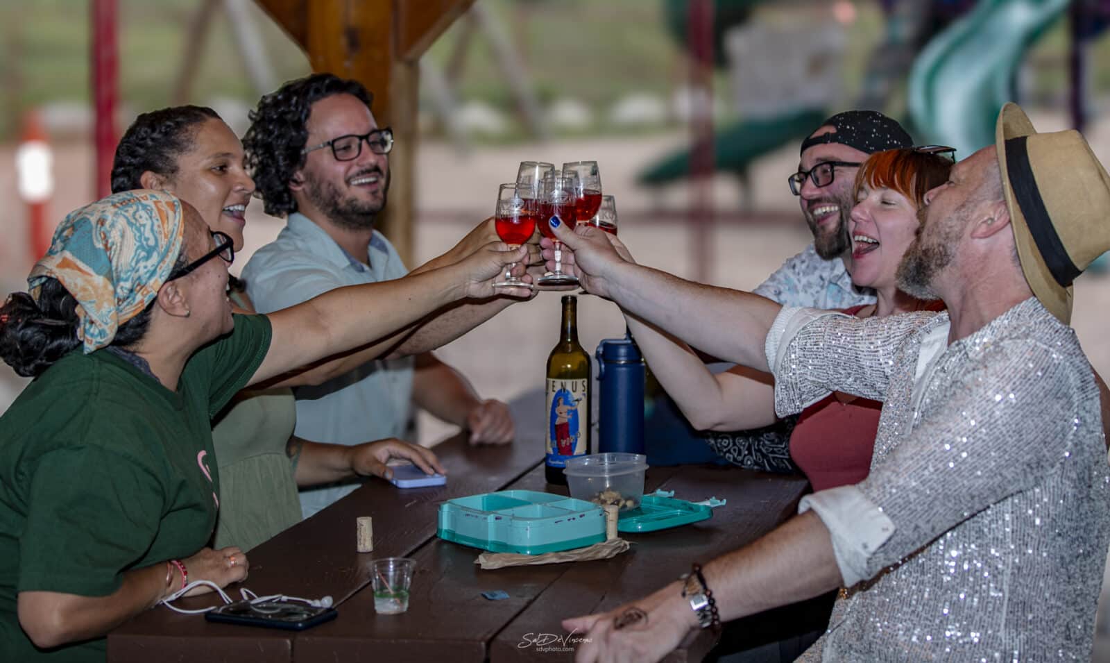 group of people cheer glasses at the Nederland Jazz & Wine Festival