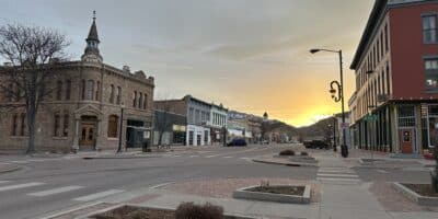 twilight sunset over downtown Canon City facing west down main street