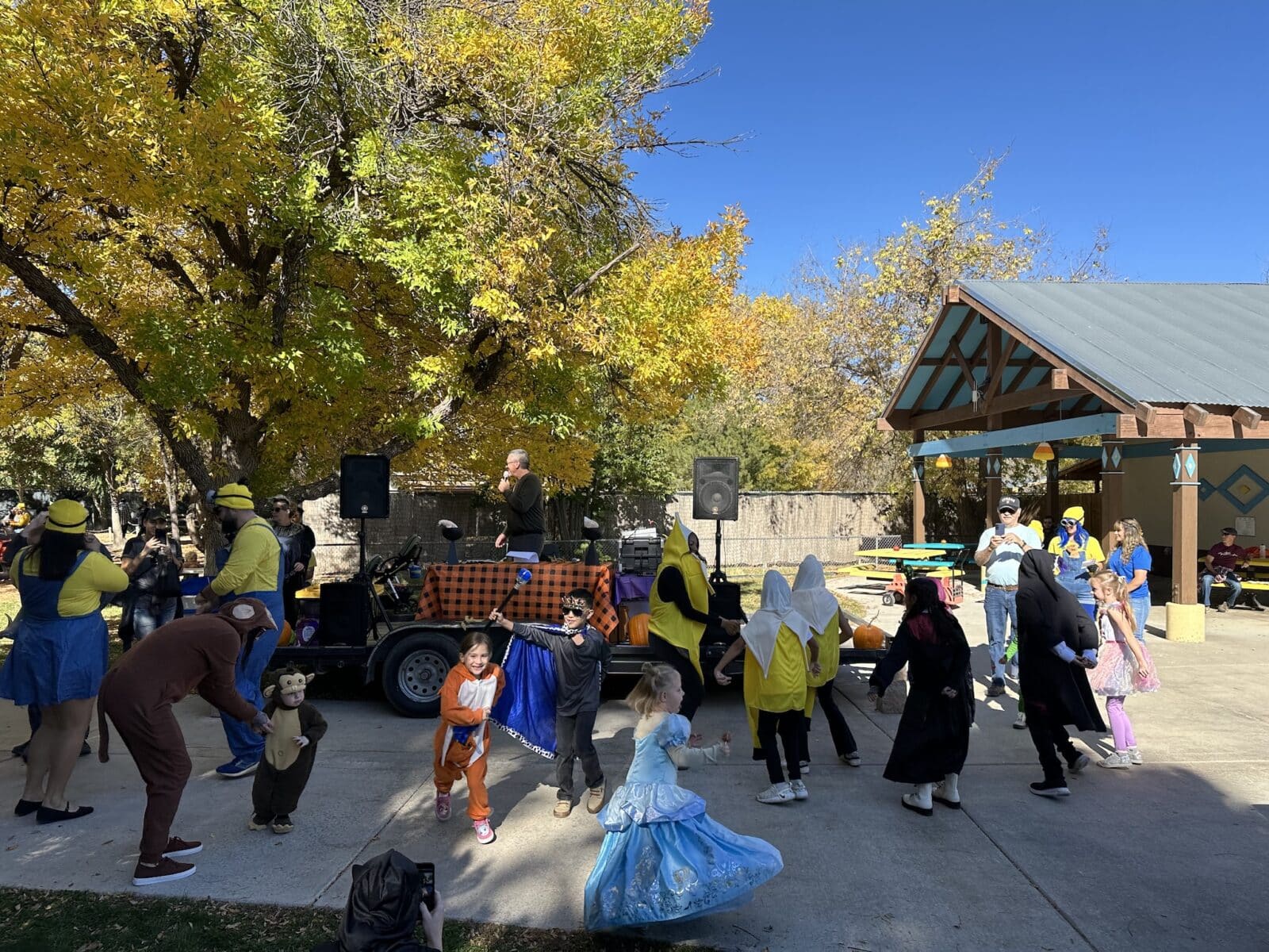 kids in costumes dancing at the Pueblo Zoo Boo