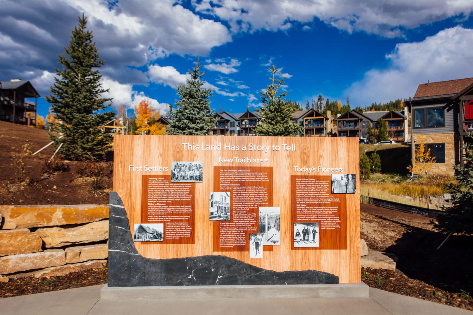 large sign showing history of Winter Park in Idlewild Park
