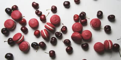 overlooking cherry macarons and cherries from Denver Macaron