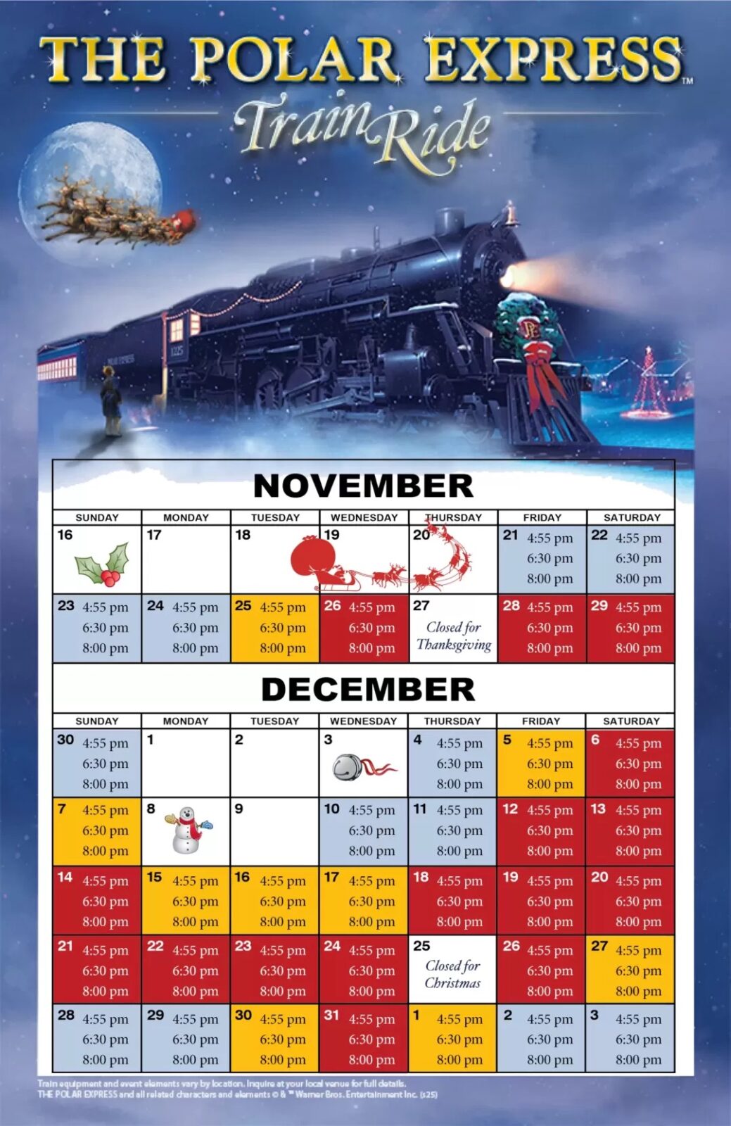 Durango Polar Express Train calendar for 2025