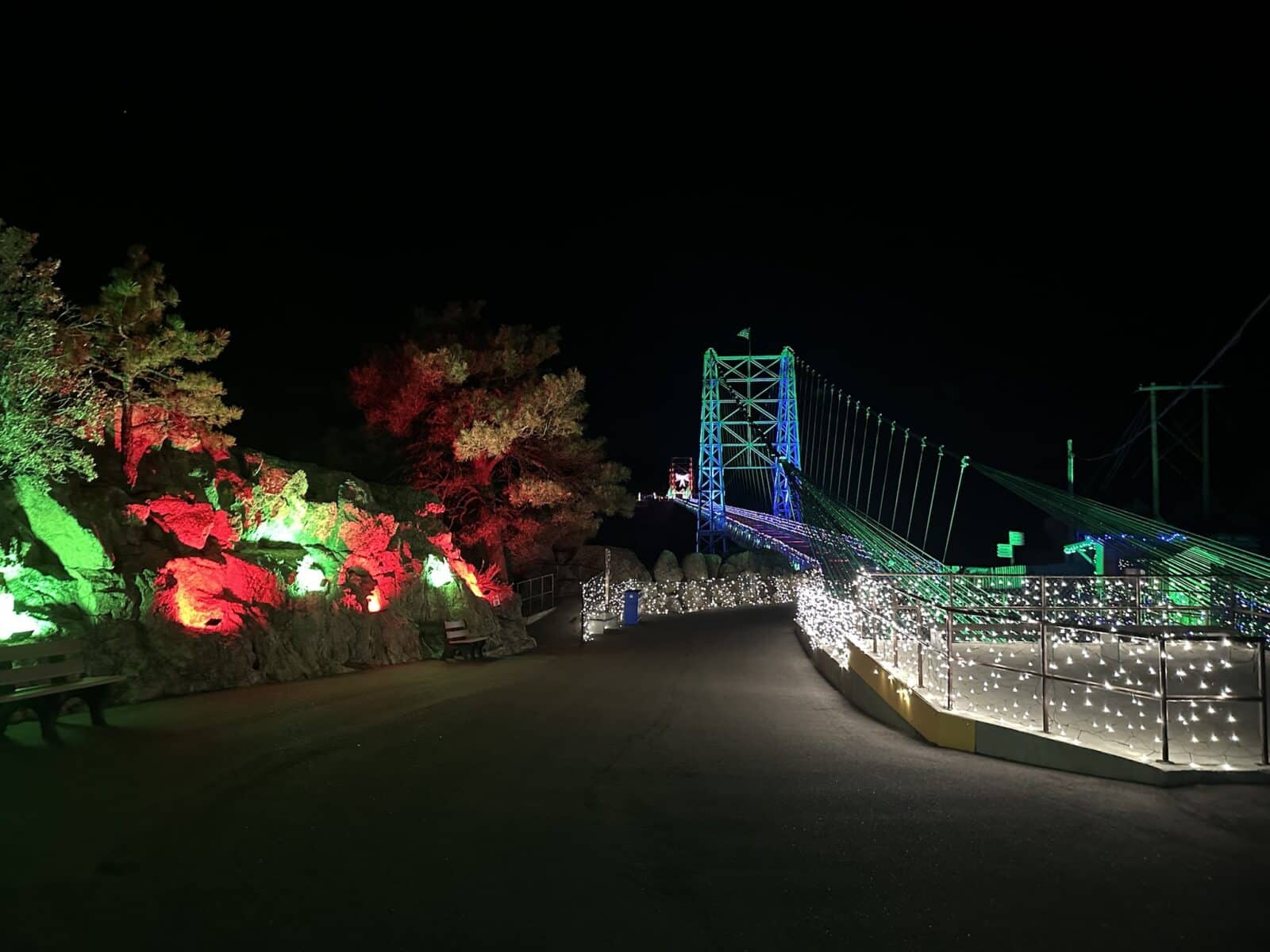 view of the Royal Gorge Bridge covered in lights 