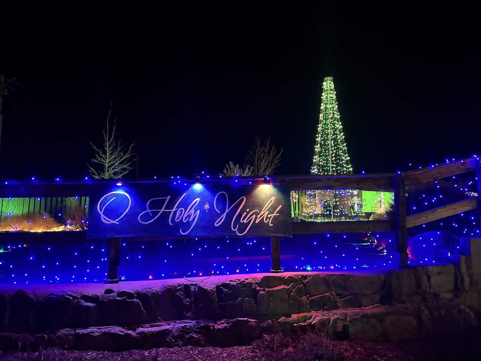 Royal Gorge Bridge of Lights sign reading "O Holy Night"
