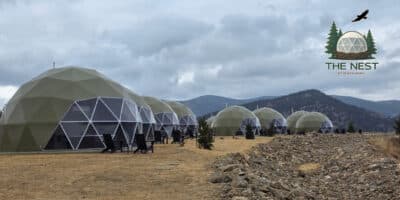 day light view of the domes and moutnain views at The Nest at Black Hawk