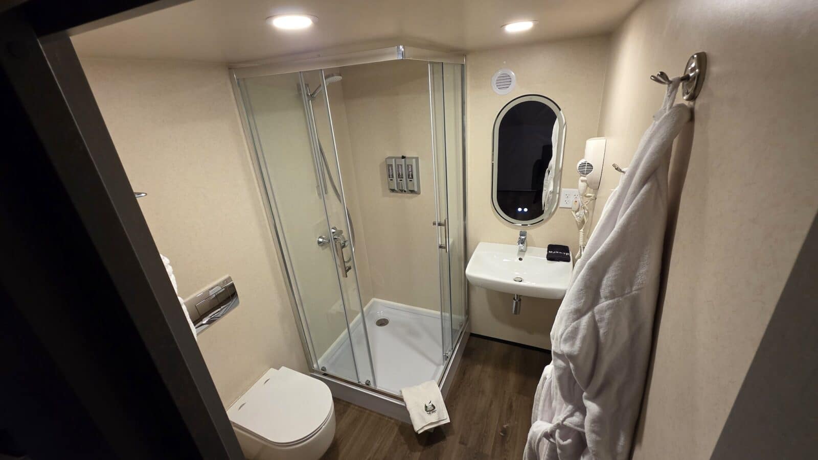 private bathroom with sink, toilet and shower in glamping dome at The Nest at Black Hawk