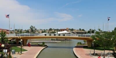 A memorial bridge on the Historic Pueblo Riverwalk, in Pueblo, Colorado