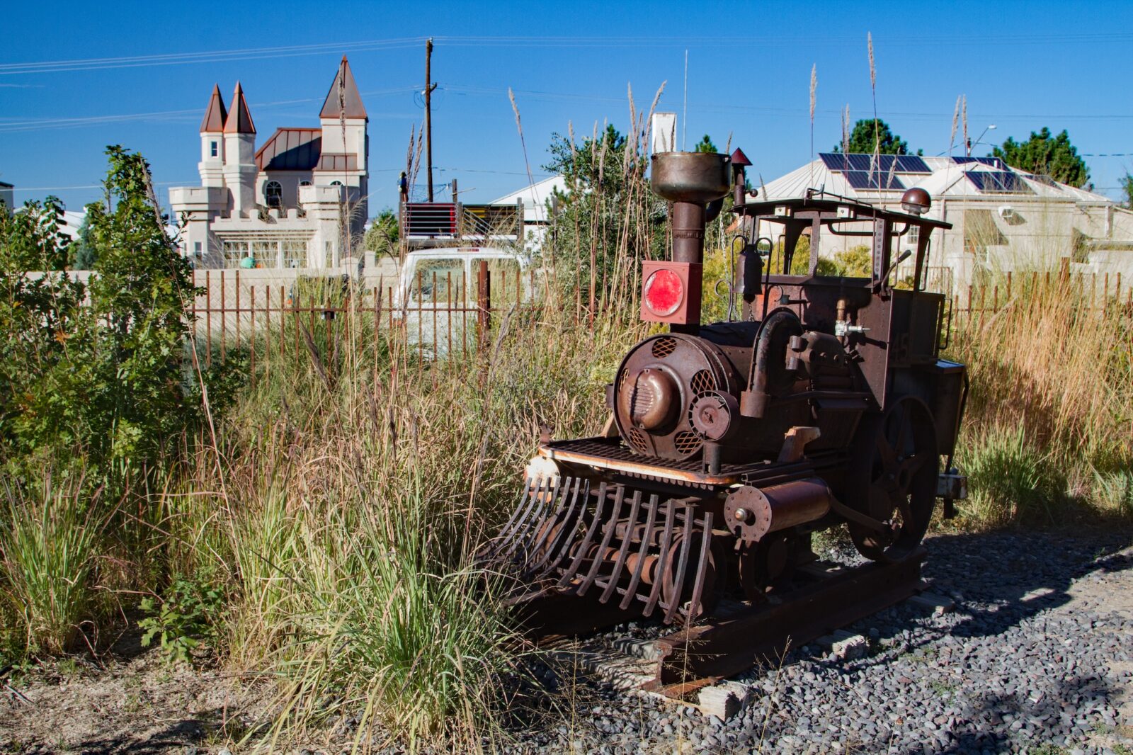 small locomotive train ruin at Western Colorado Botanical Gardens