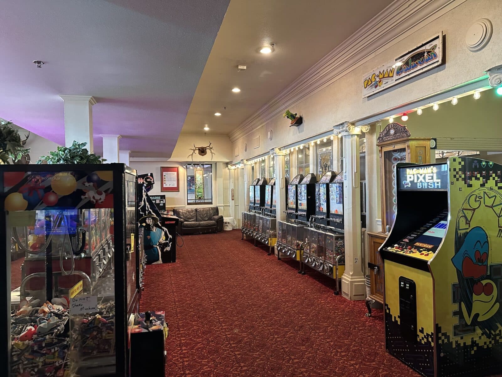 lineup of arcade games at Fargo's Pizza Company in Colorado Springs