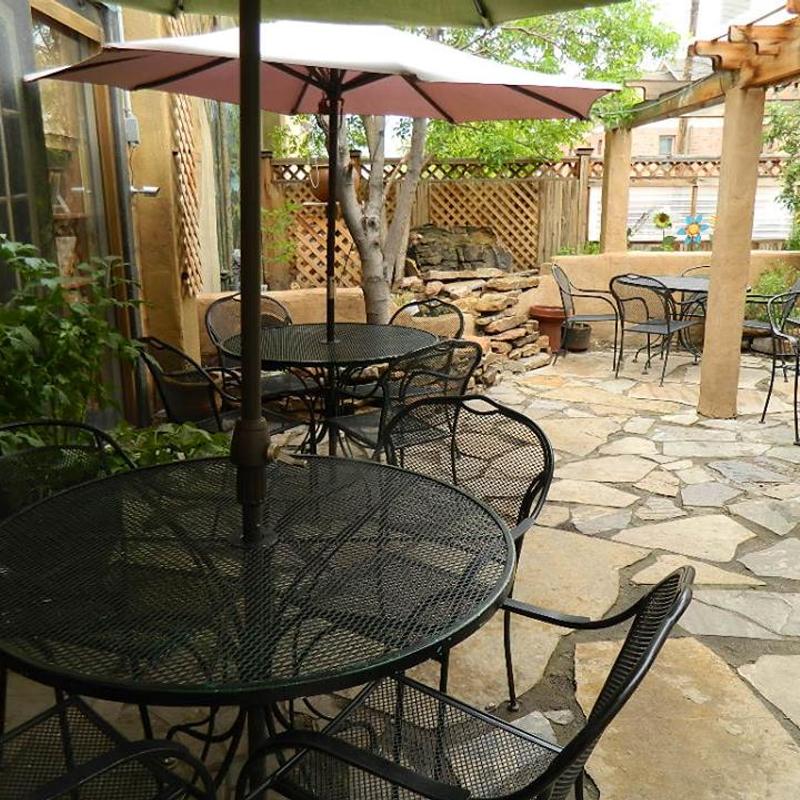 outdoor seating on the patio at Poor Richard's in Colorado Springs