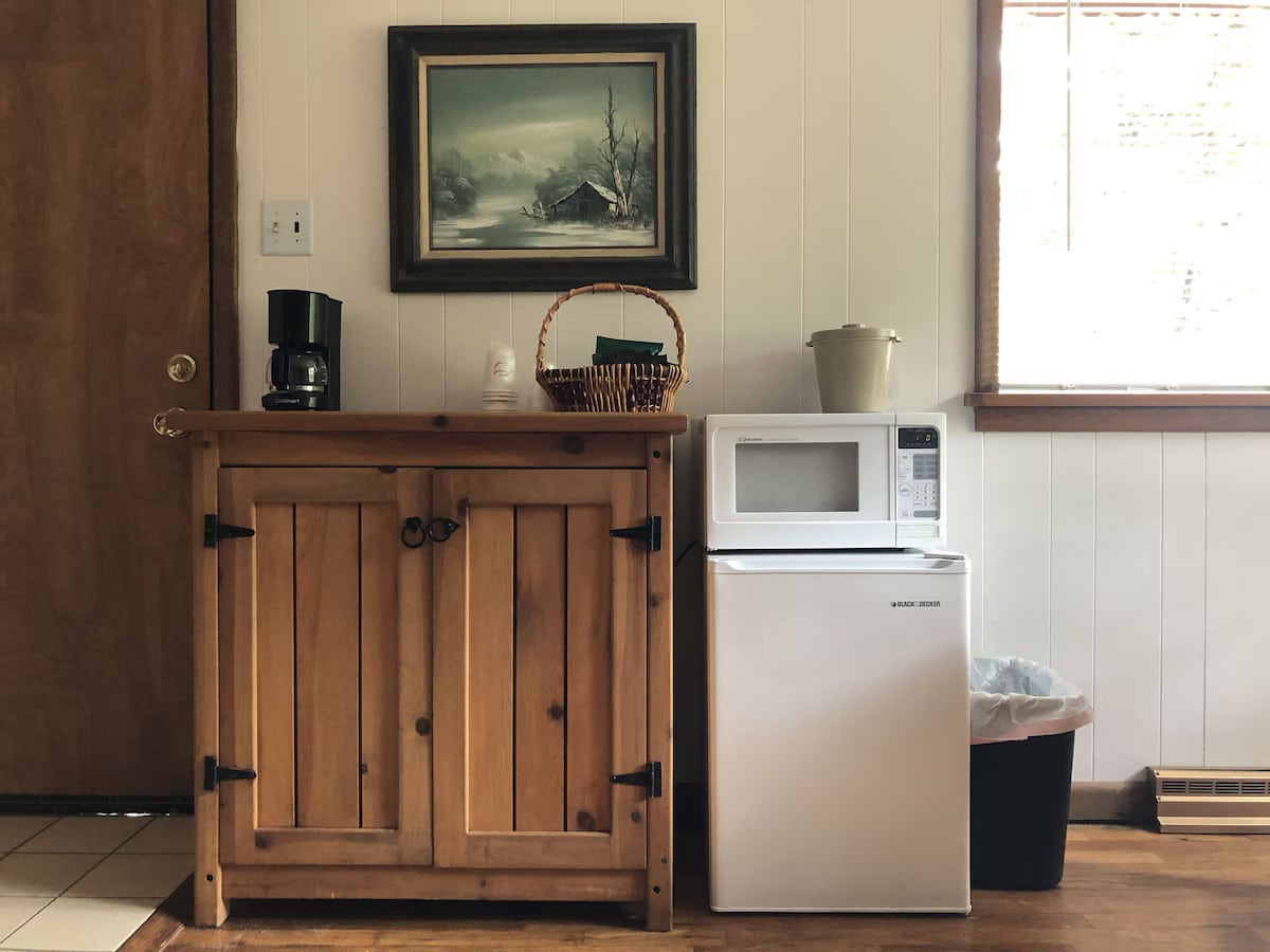 Kitchenette in family cabin at Dao House in Estes Park