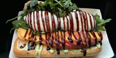 close-up of a Palisade Peach Caprese from the Fort Collins Food Truck Rally